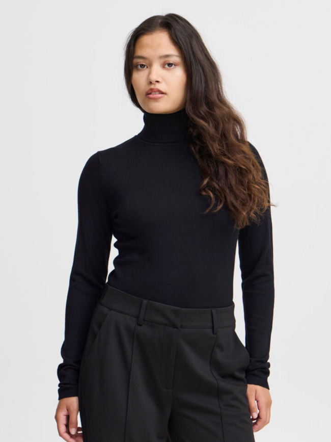 Pull fin col roulé mafa noir femme - Ichi