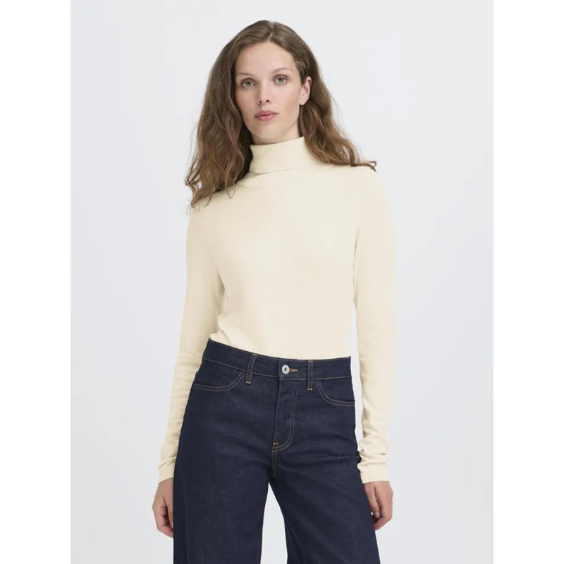 Pull fin col roulé mafa blanc écru femme - Ichi