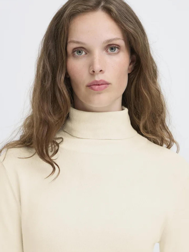 Pull fin col roulé mafa blanc écru femme - Ichi
