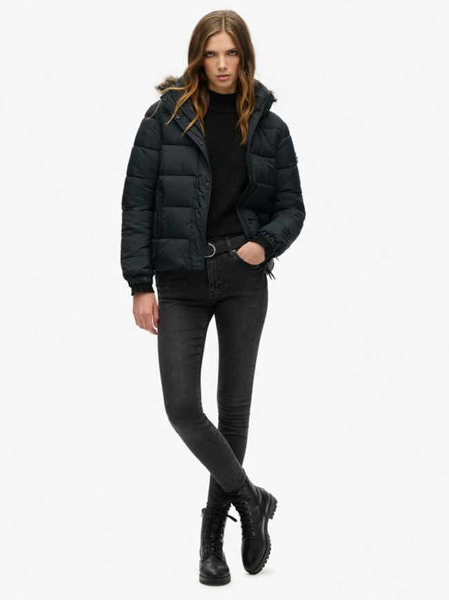Veste courte à capuche mi-épaisse noir femme - Superdry