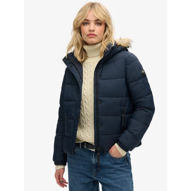 Veste courtes à capuche mi-épaisse bleu marine femme - Superdry
