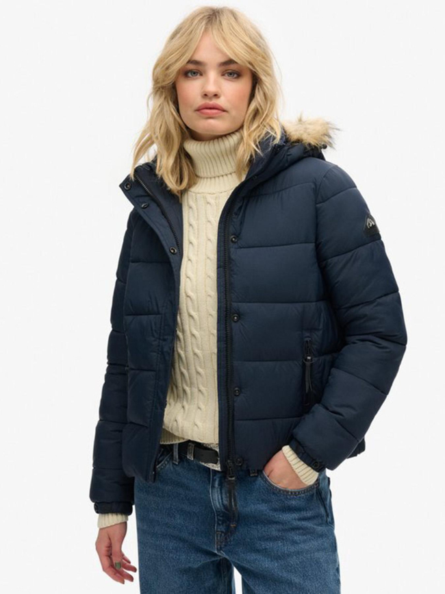 Veste courtes à capuche mi-épaisse bleu marine femme - Superdry