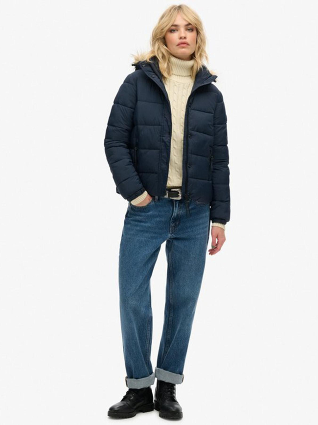 Veste courtes à capuche mi-épaisse bleu marine femme - Superdry