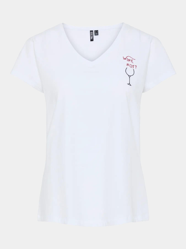 T-shirt col v serima wine not blanc femme - Pieces