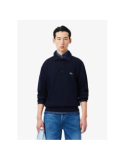 Sweat à col polo en coton côtelé bleu marine homme - Lacoste