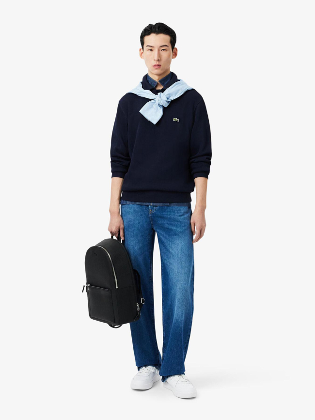 Sweat à col polo en coton côtelé bleu marine homme - Lacoste