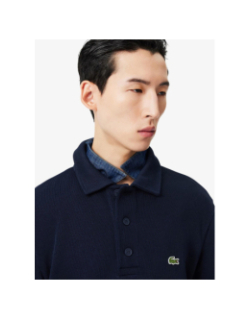 Sweat à col polo en coton côtelé bleu marine homme - Lacoste