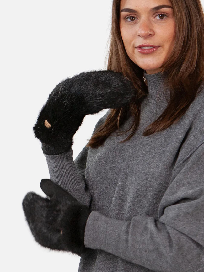 Moufles fausse fourrure fur noir femme - Barts