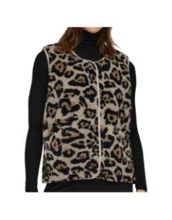 Veste sans manche teddy léopard baby marron femme - Only
