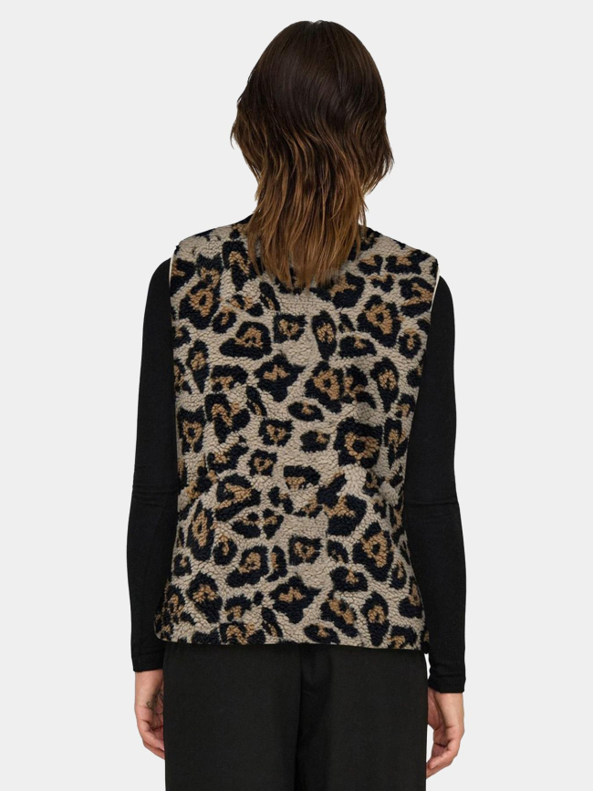 Veste sans manche teddy léopard baby marron femme - Only