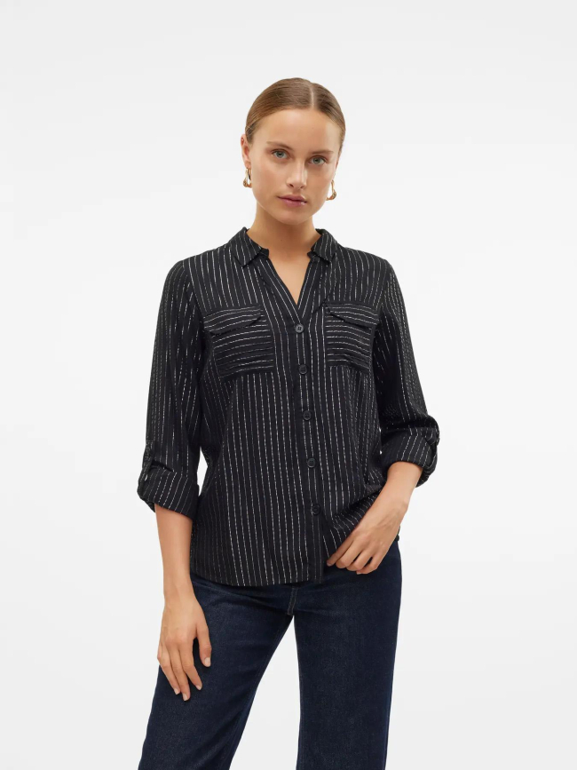 Chemise rayée pailletée bumpy noir femme - Vero Moda