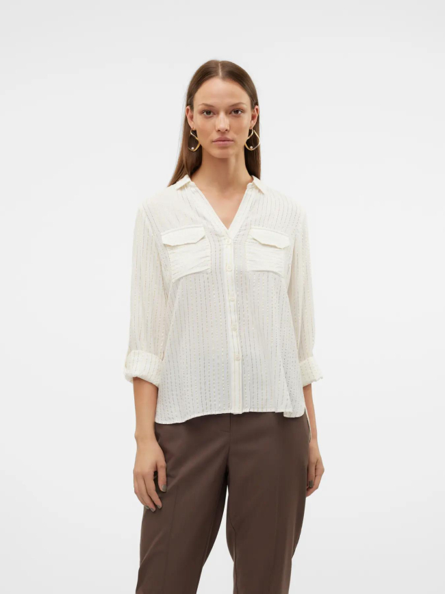 Chemise rayée pailletée bumpy blanc doré femme - Vero Moda