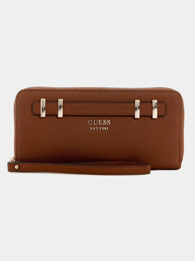Portefeuille laurel medium zippé marron femme - Guess