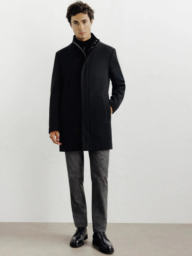 Manteau de ville en laine izuno noir homme - Izac