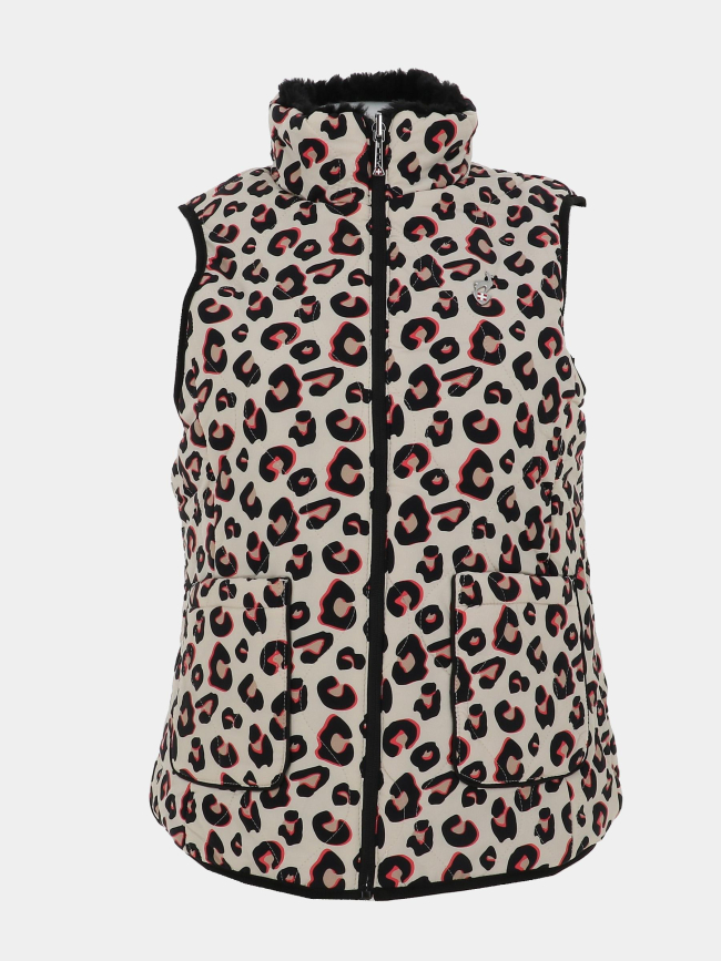Veste sans manches à fausse fourrure réversible leopard carol noir femme - Aulp