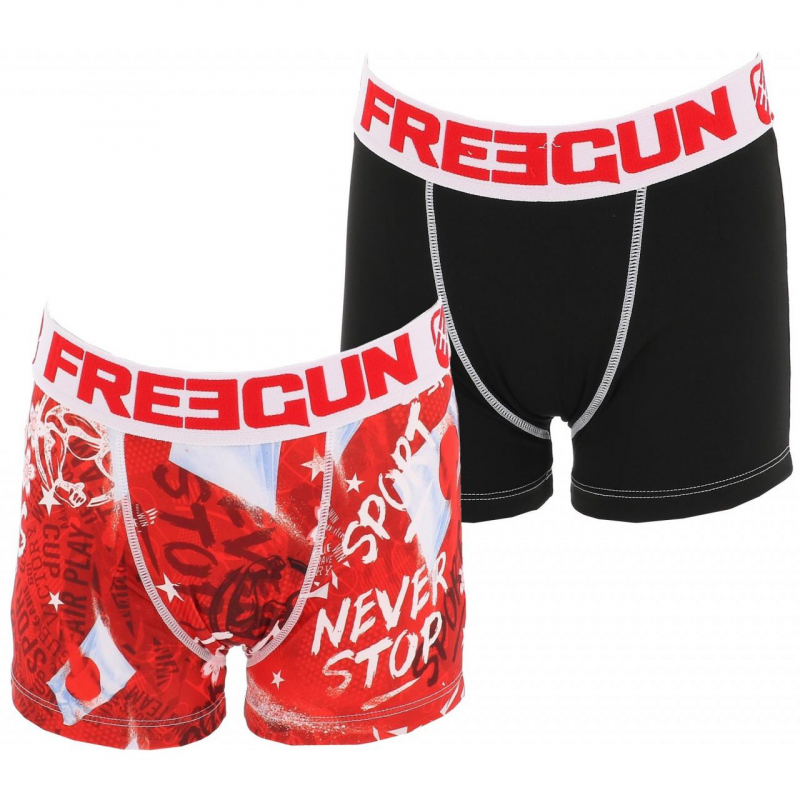 Pack 2 boxers world cup rouge/blanc/noir garçon - Freegun