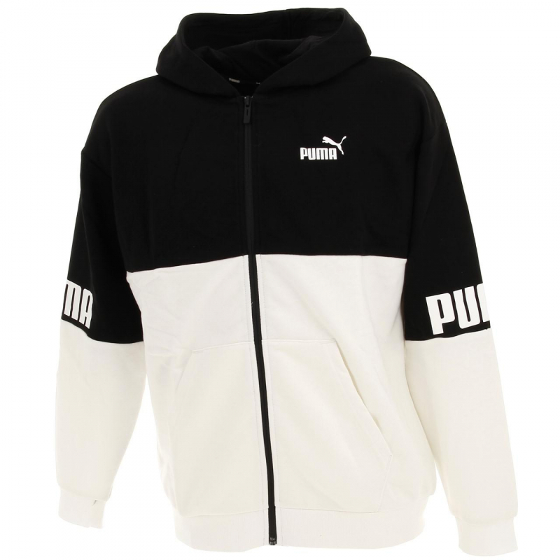 Sweat à capuche zippé power noir/blanc enfant - Puma