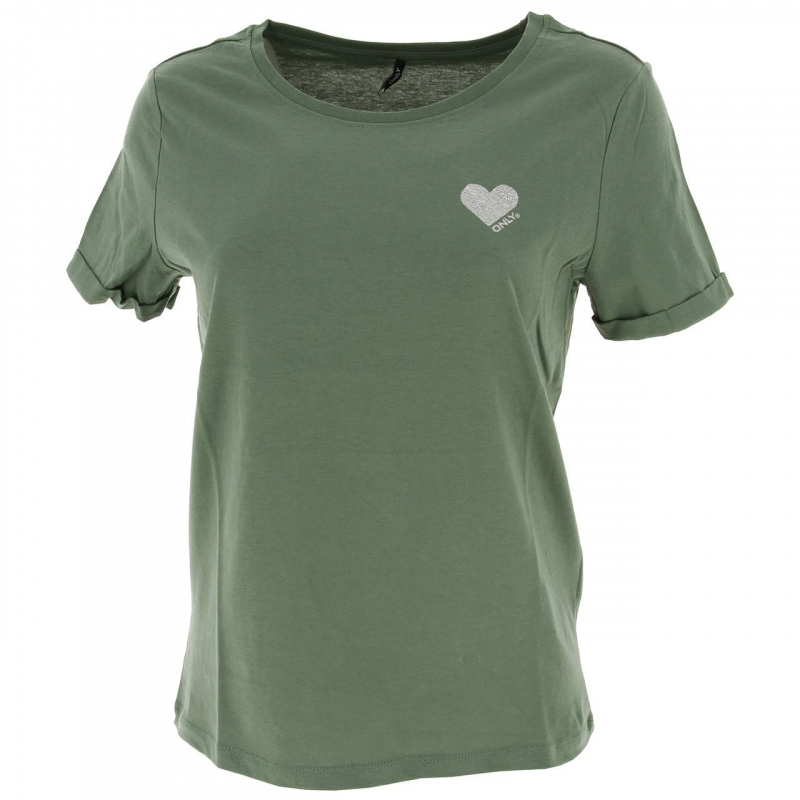 T-shirt kita life coeur vert kaki femme - Only