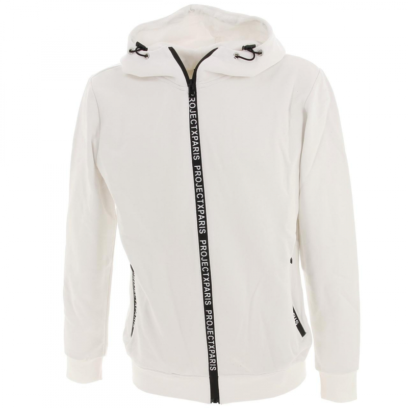 Sweat à capuche zippé logo blanc homme - Project X Paris
